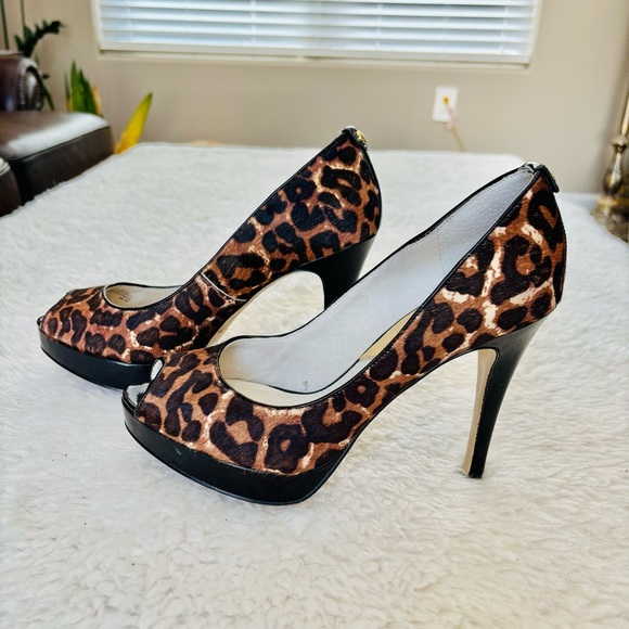 Michael Kors Dye Composed Cow Hair Calf Leather Platform High Heels Shoes Sz 8 M - Picture 7 of 12